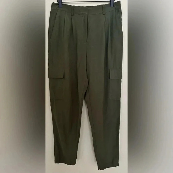 Nine West Tapered High-Waisted Utility Pants Green Olive - Size M - Picture 3 of 6